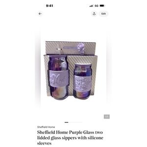 Sheffield Home Purple Iridescent Glass Sipper Set 2pc Silicone Sleeves NIB
